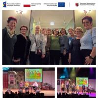 kolaż 3 zdjęć, seniorki w teatrze